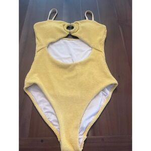 Asbayson Novelty Swimwear Yellow Smocked Cutout One Piece Swimsuit Monokini M